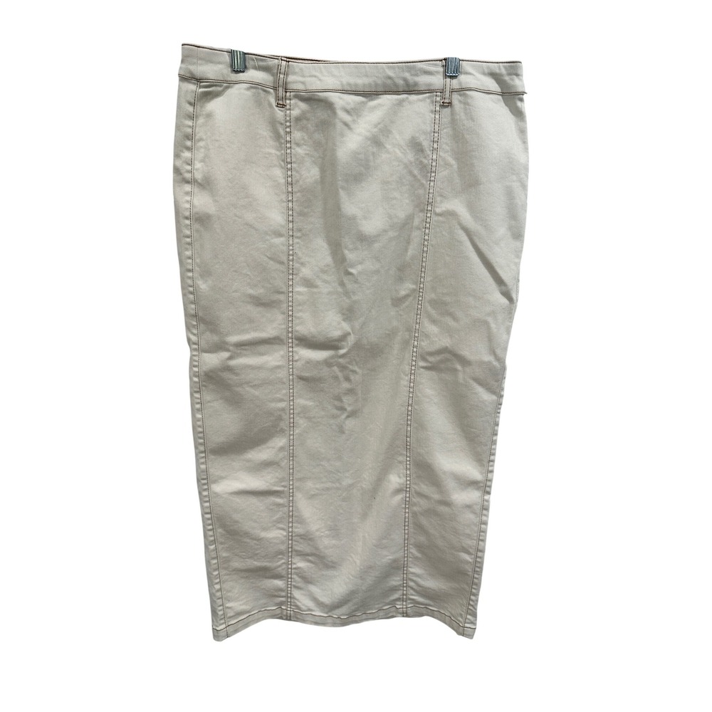 Belle Vere Womens Cream Denim Midi Skirt Contrast Stitch Stretch Pencil Size L‎